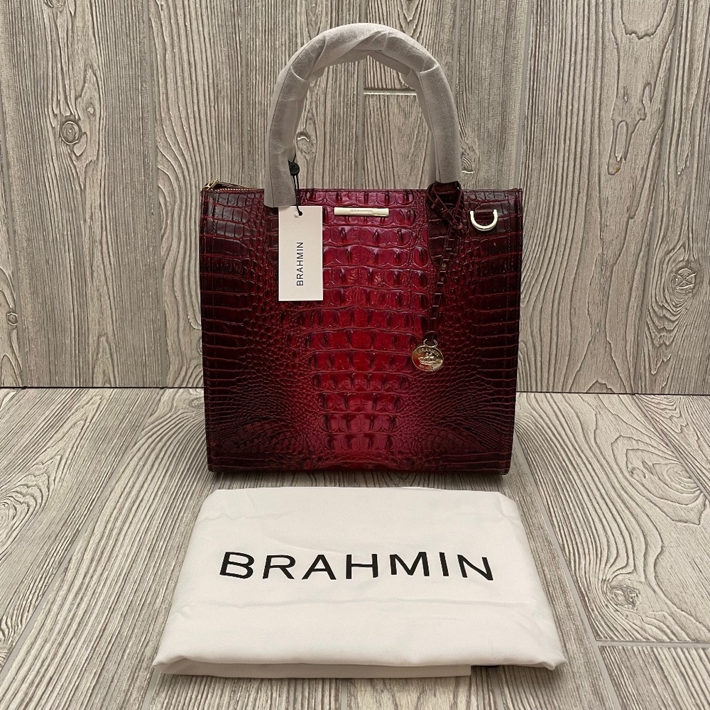 BRAHMIN Caroline Rose Ombre Melbourne Satchel Embossed Leather Handbag
